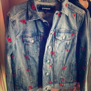 Express denim floral jean jacket M NWT